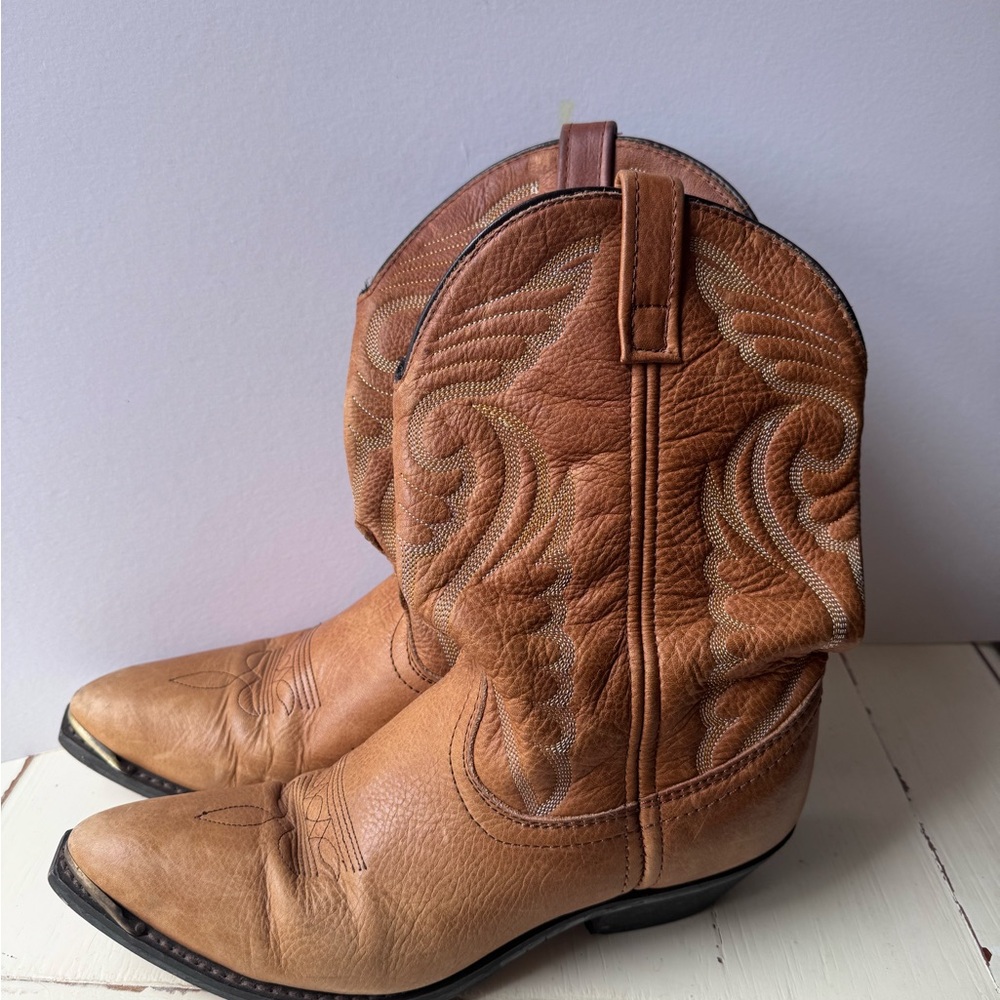 Tan Western Cowboy Boots Real Leather size 9